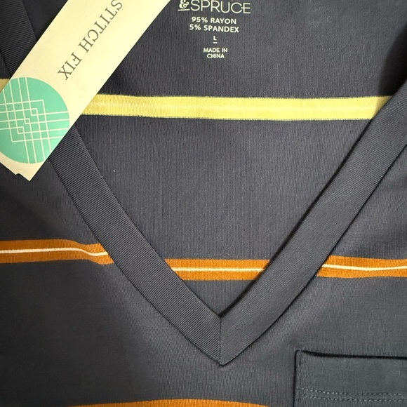 Striped V-Neck T-Shirt Dress - Blue and Orange - Picture 3 of 3